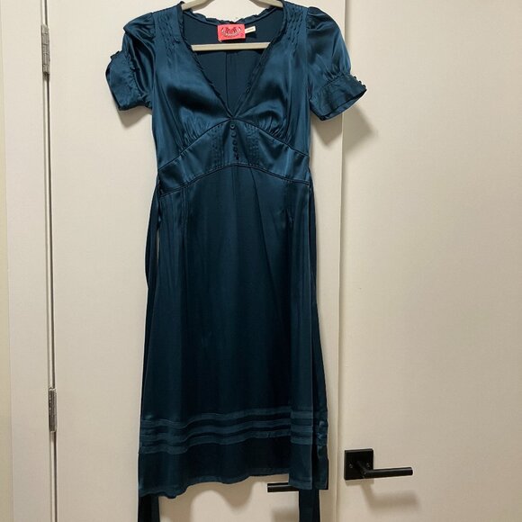 Beautiful Juicy Couture Women's Turquoise Silk Dress with Sash, Size XS (P) - Picture 1 of 16